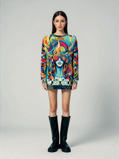 Lady Liberty of Galactica Geometric Mosaic Pattern Unisex Sweatshirt (Gold Label)