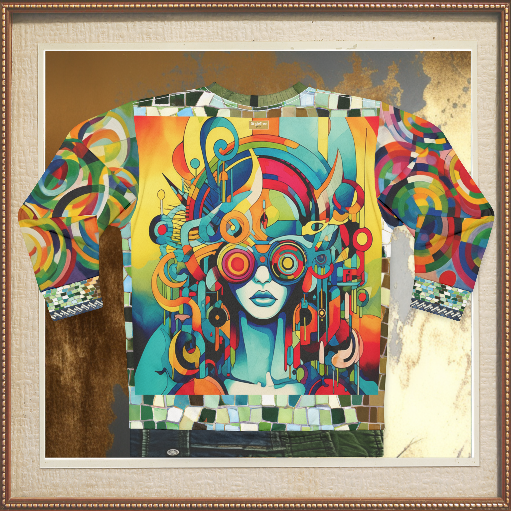 Lady Liberty of Galactica Geometric Mosaic Pattern Unisex Sweatshirt (Gold Label)