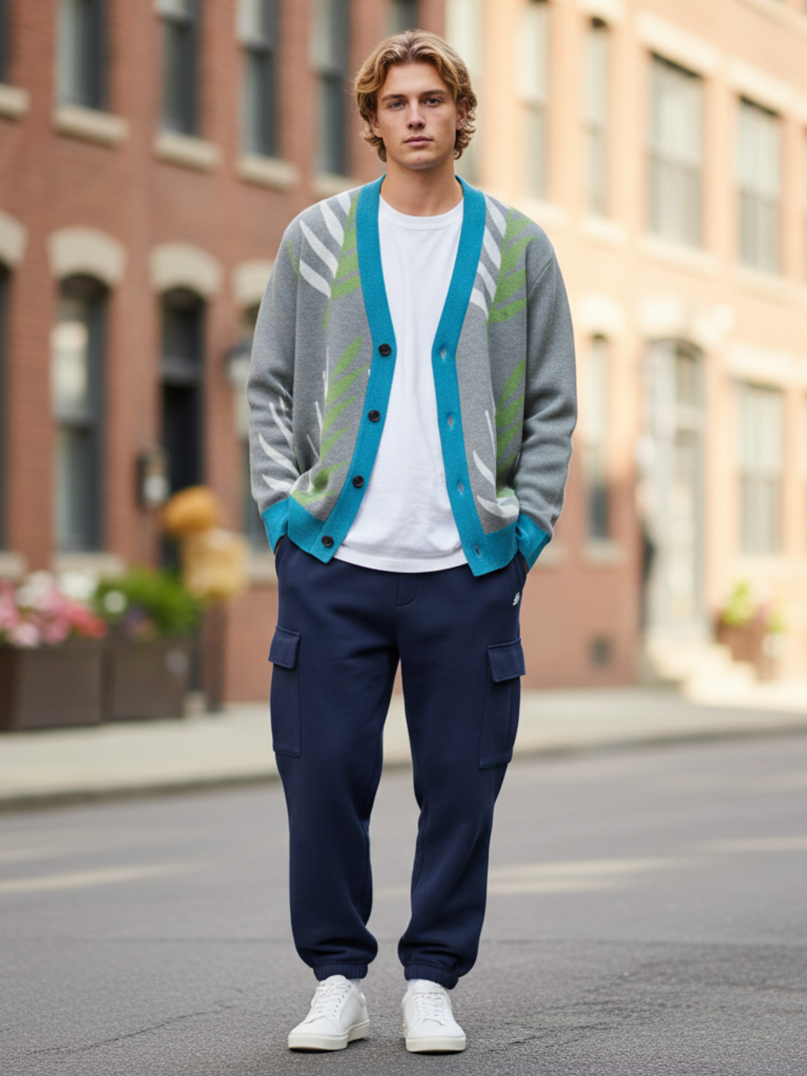 Leaves in the Palm in Grey Knitted Cardigan