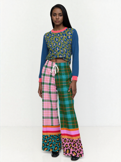 Leopard in Blue and Green Spotted Jubilee Knitted Crewneck Sweater