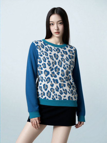 Leopard in Blue Spotted Jubilee Knitted Crewneck Sweater