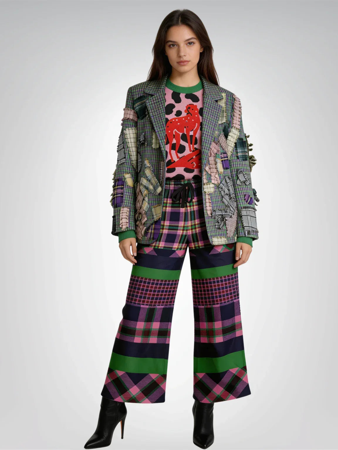 Purple Passion Plaid Rugby Stripe Eco-Poly Wide Leg Pants