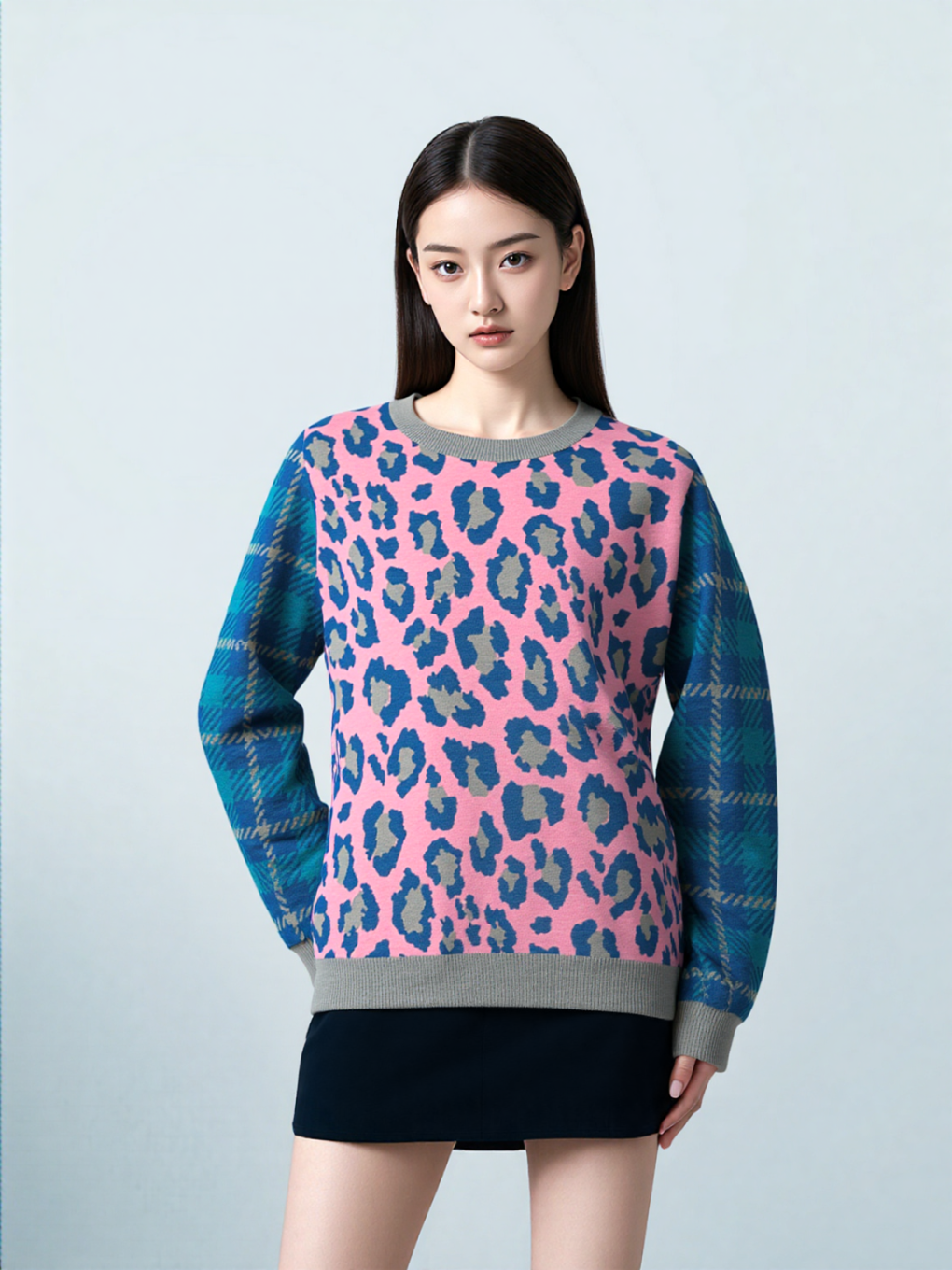 Leopard in Pink and Blue Spotted Jubilee Knitted Crewneck Sweater