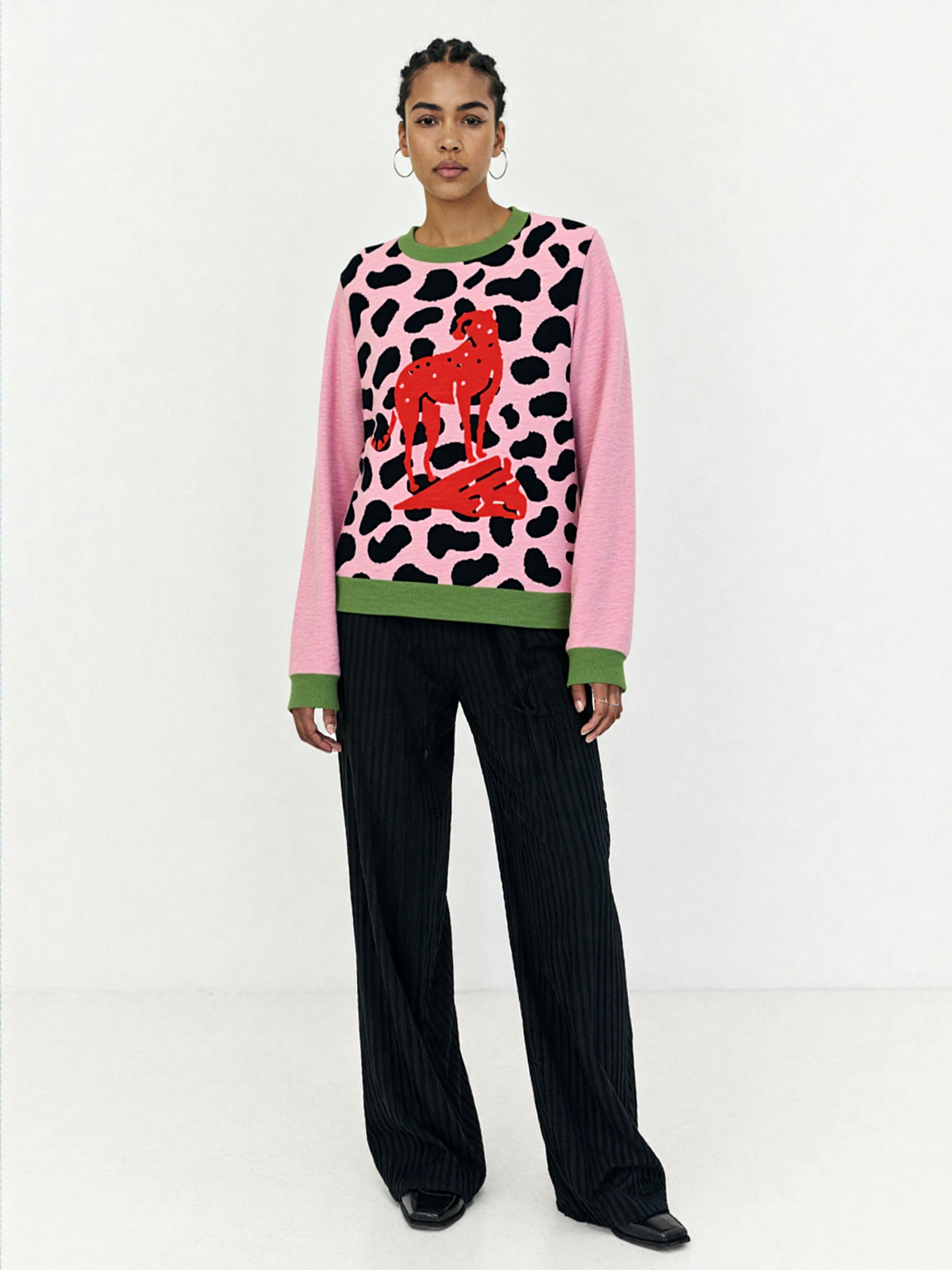 High on Leopard Savannah in Pink Plains Knitted Crewneck Sweater