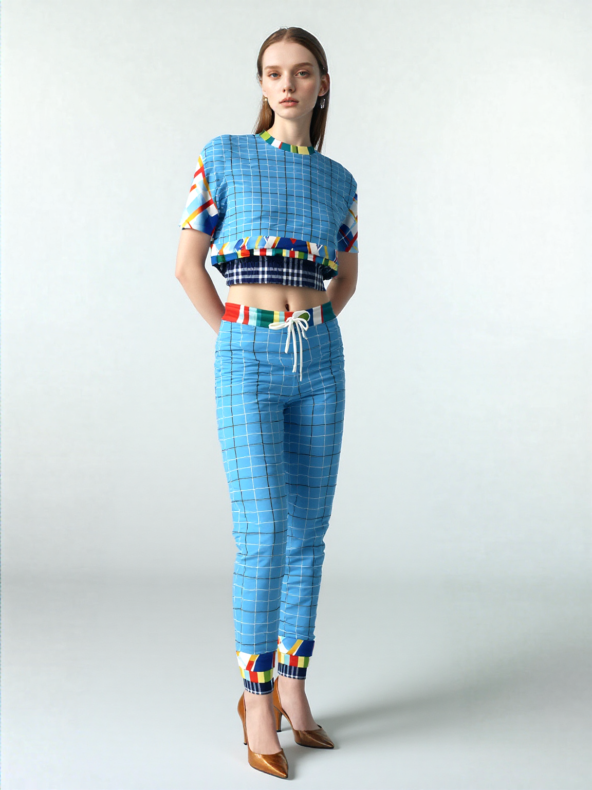 Liberty Blue Windowpane Plaid Eco-Poly Joggers