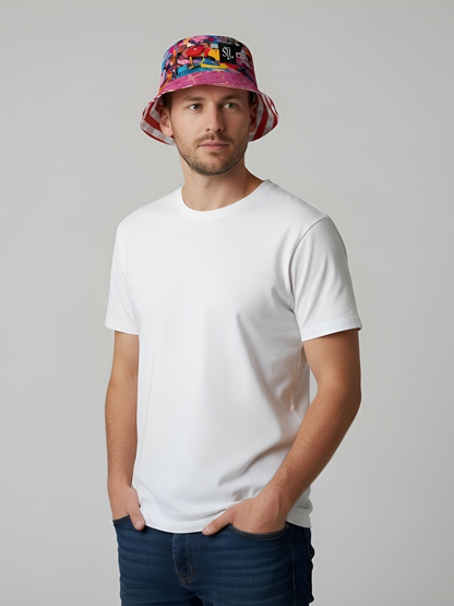 Life in Matchbook in Plaid and Graffiti Reversible Bucket Hat