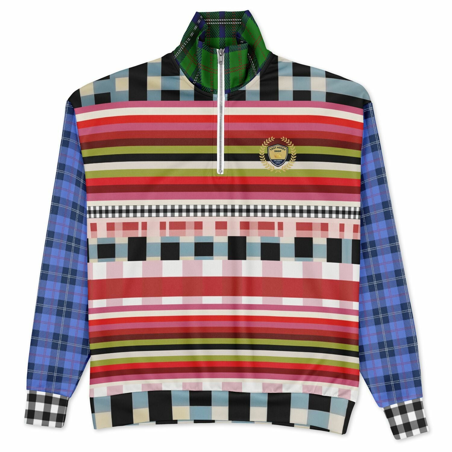 Life in Matchbook Plaid and Stripes Heavyweight Oversized Quarter Zip Sweatshirt