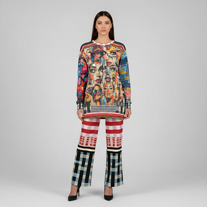 Life in Matchbook Plaid and Stripes Eco-Poly Wide Leg Pants