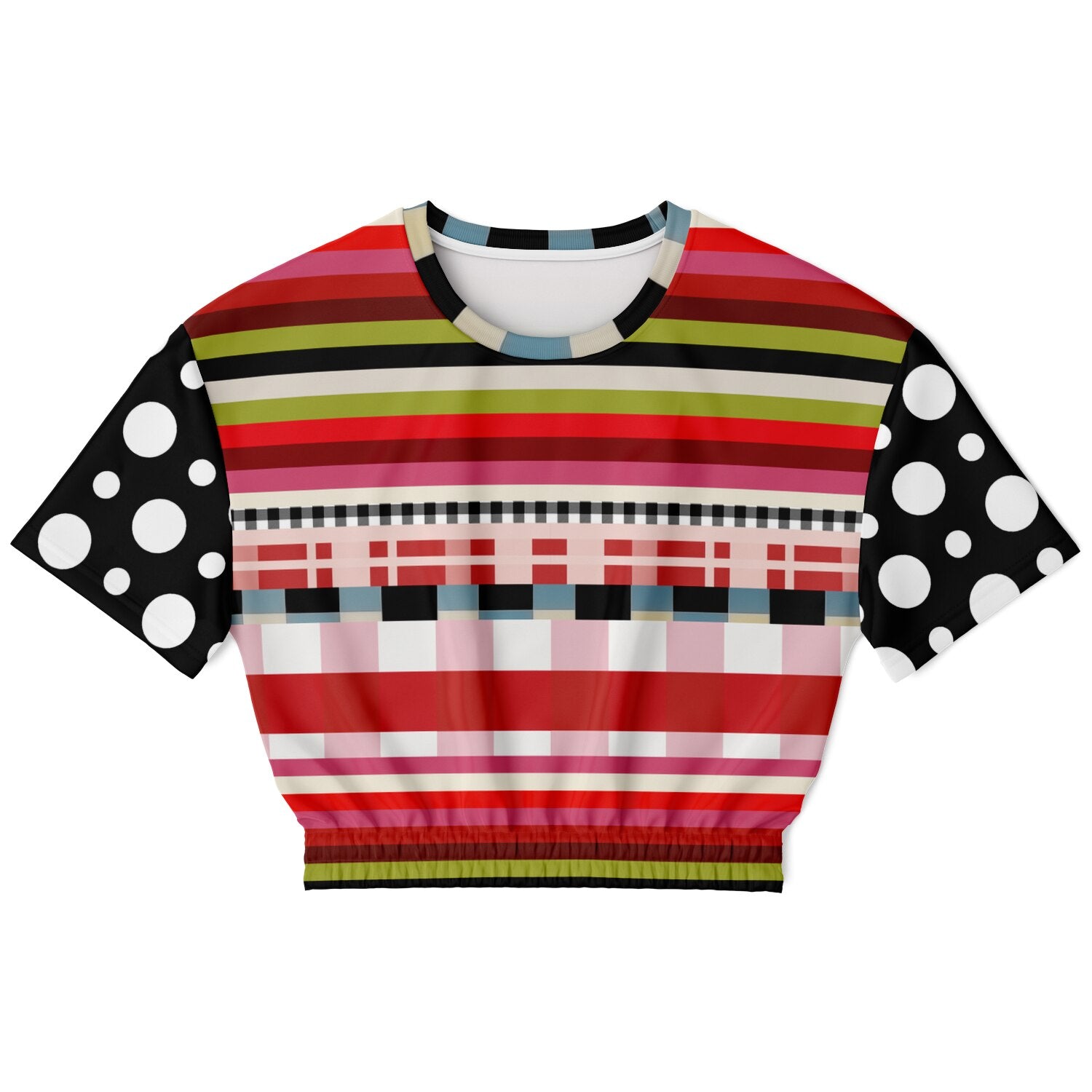 Life in Matchbook Plaid and Stripes Eco-Poly Short Sleeve Cropped Pullover