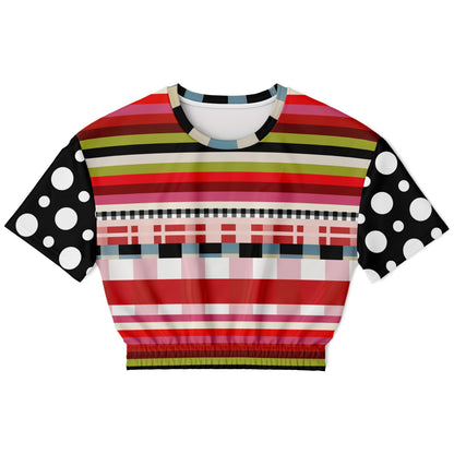 Life in Matchbook Plaid and Stripes Eco-Poly Short Sleeve Cropped Pullover