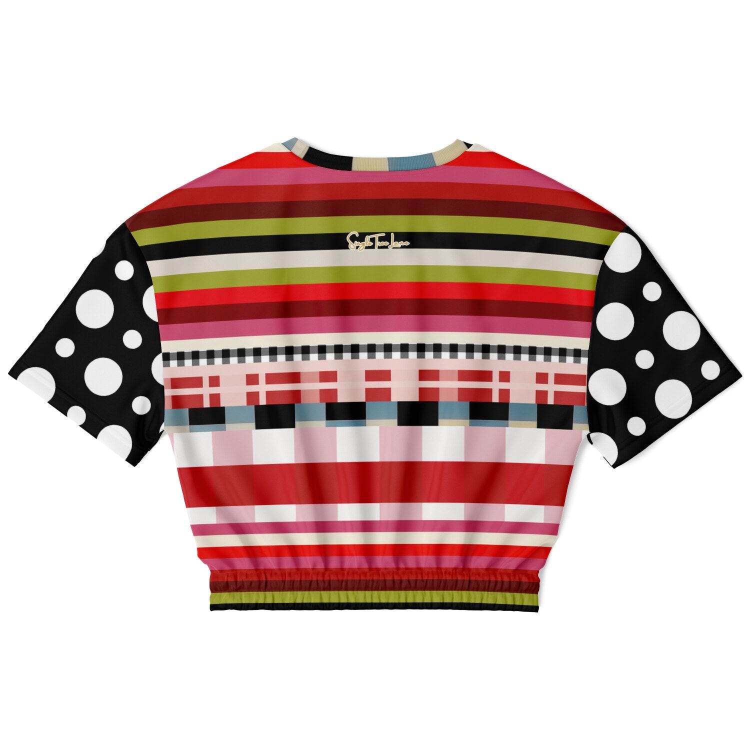 Life in Matchbook Plaid and Stripes Eco-Poly Short Sleeve Cropped Pullover