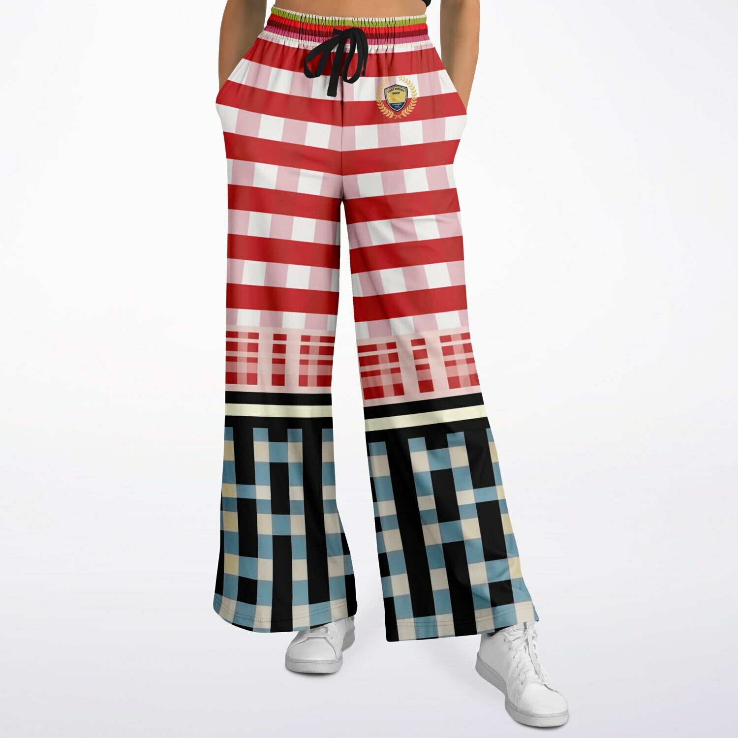 Life in Matchbook Plaid and Stripes Eco-Poly Wide Leg Pants