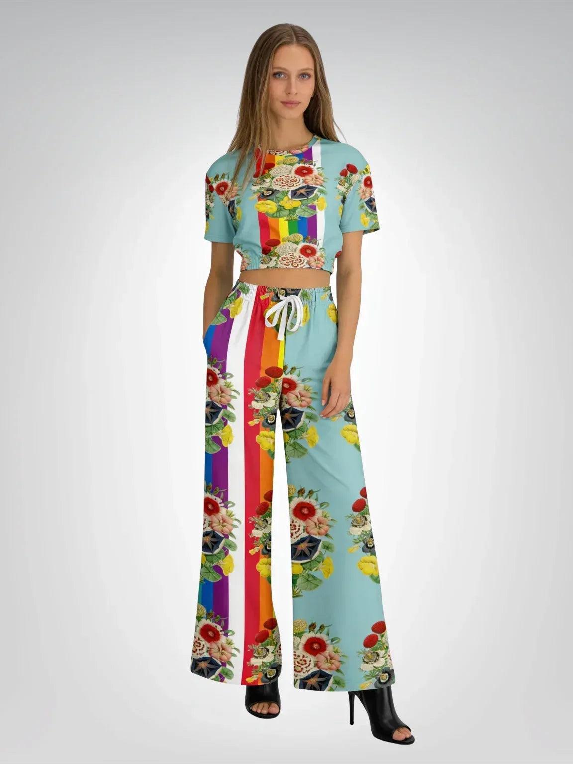 Life in Technicolor Rainbow Stripe Eco-Poly Wide Leg Pants