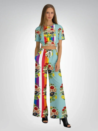 Life in Technicolor Rainbow Stripe Eco-Poly Wide Leg Pants