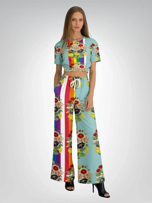 Life in Technicolor Rainbow Stripe Eco-Poly Short Sleeve Cropped Pullover