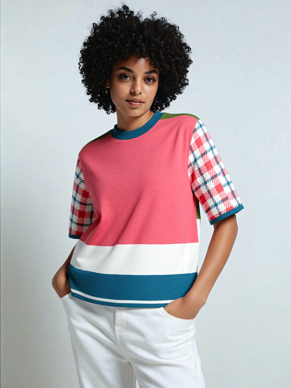 Life is Beautiful in Coral Pink - A Striped Sweater Knit Tee