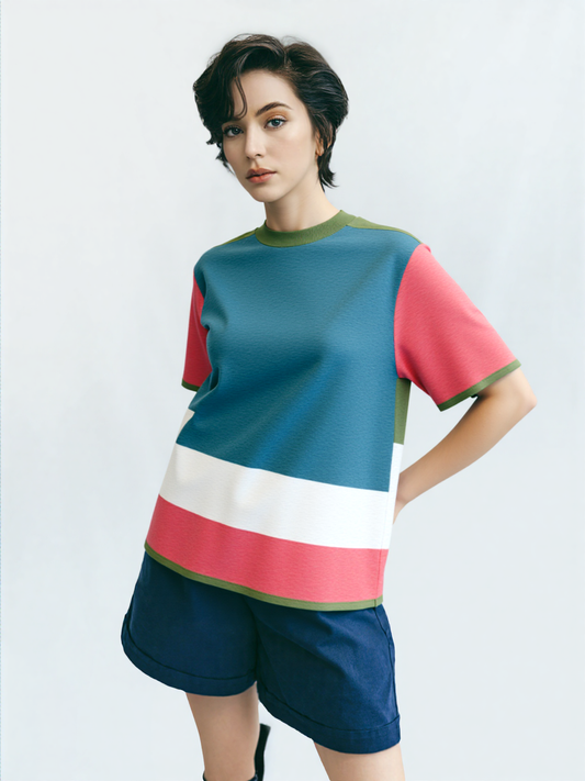 Life is Beautiful in Teal - A Striped Sweater Knit Tee