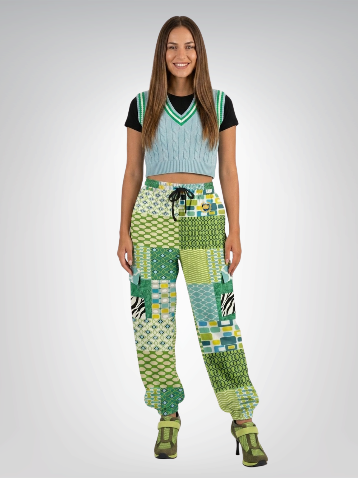Lime Aqua Mod Mosaic Eco-Poly Cargo Joggers