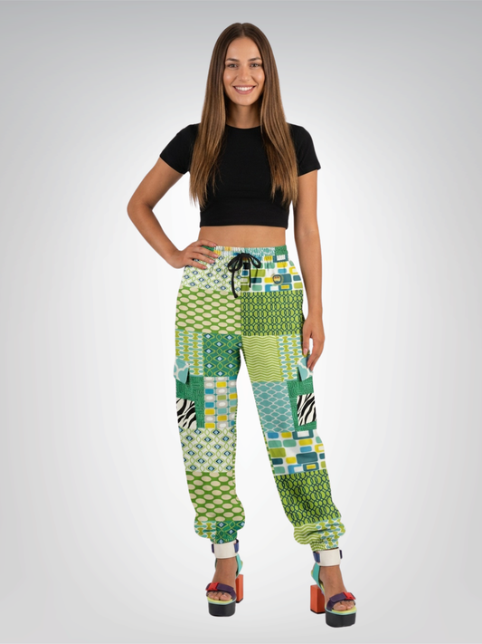 Lime Aqua Mod Mosaic Eco-Poly Cargo Joggers