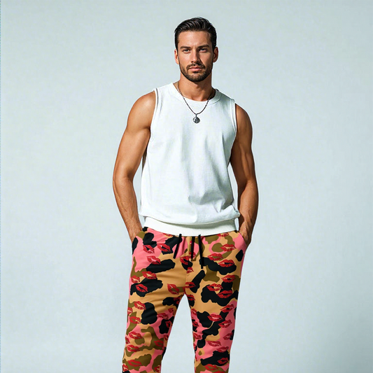 Lips on You Pink Eco-Poly Camo Unisex Joggers