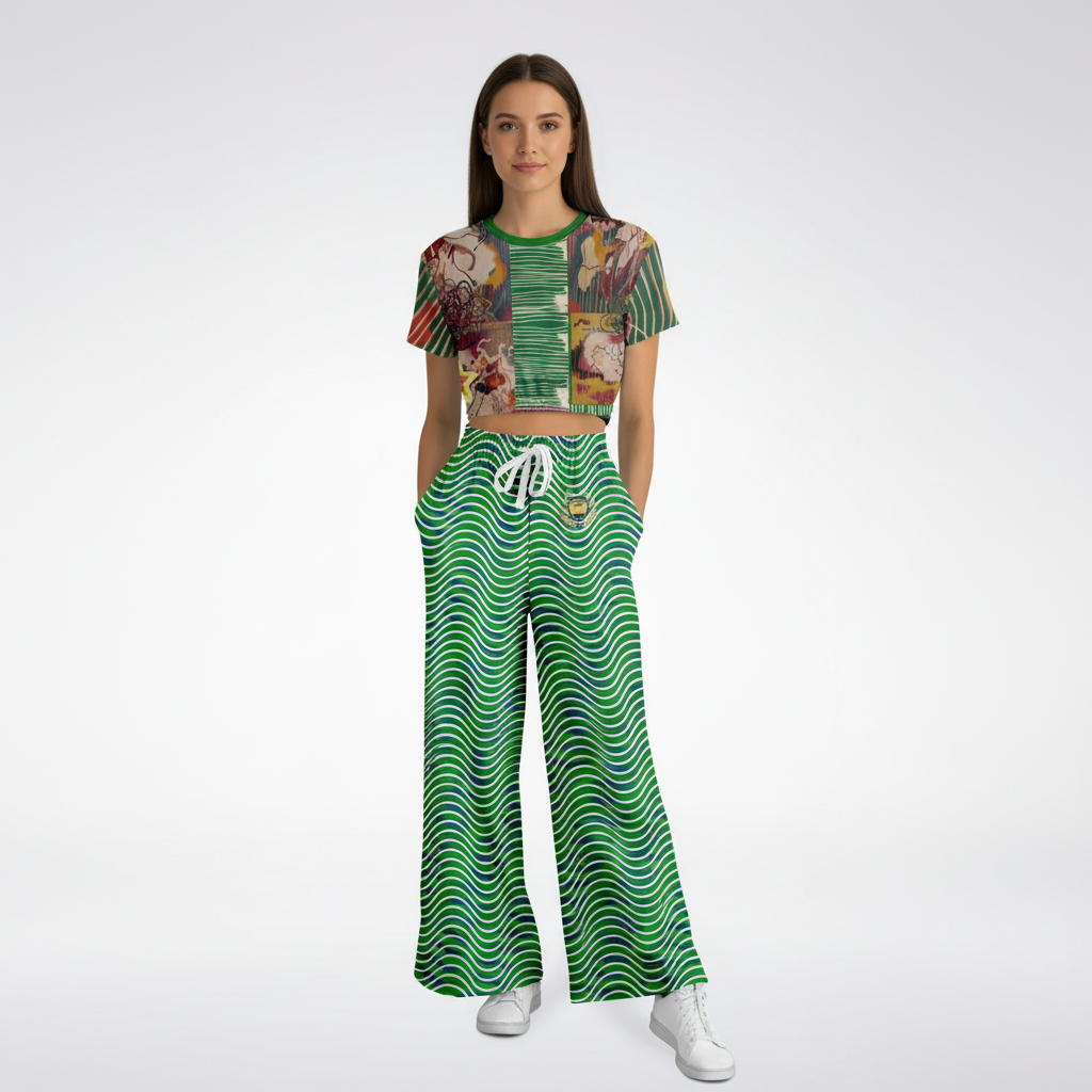 Path is Never Straight in Green Stripe Eco-Poly Wide Leg Pants