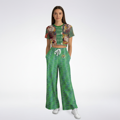 Path is Never Straight in Green Stripe Eco-Poly Wide Leg Pants