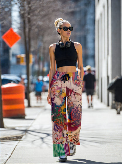 Live From Philadelphia in Abstract Floral Eco-Poly Wide Leg Pants