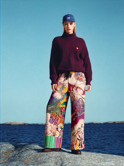 Live From Philadelphia in Abstract Floral Eco-Poly Wide Leg Pants