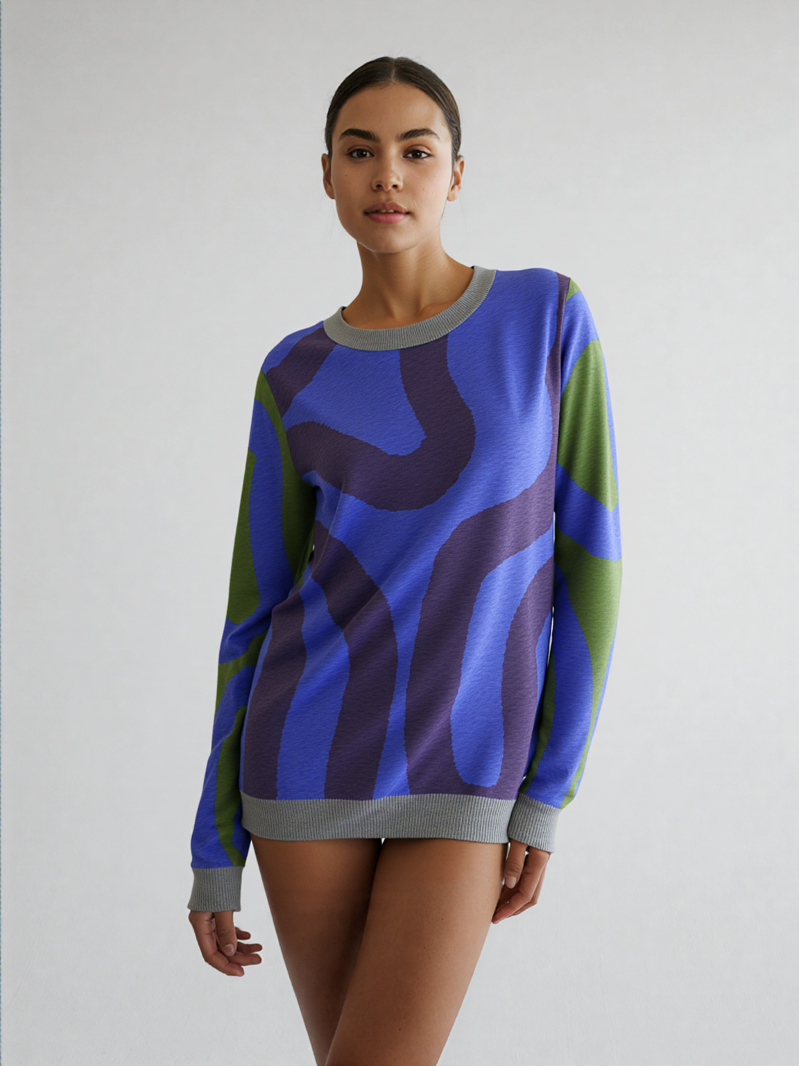 Lost in the Maze in Purple Knitted Crewneck Sweater