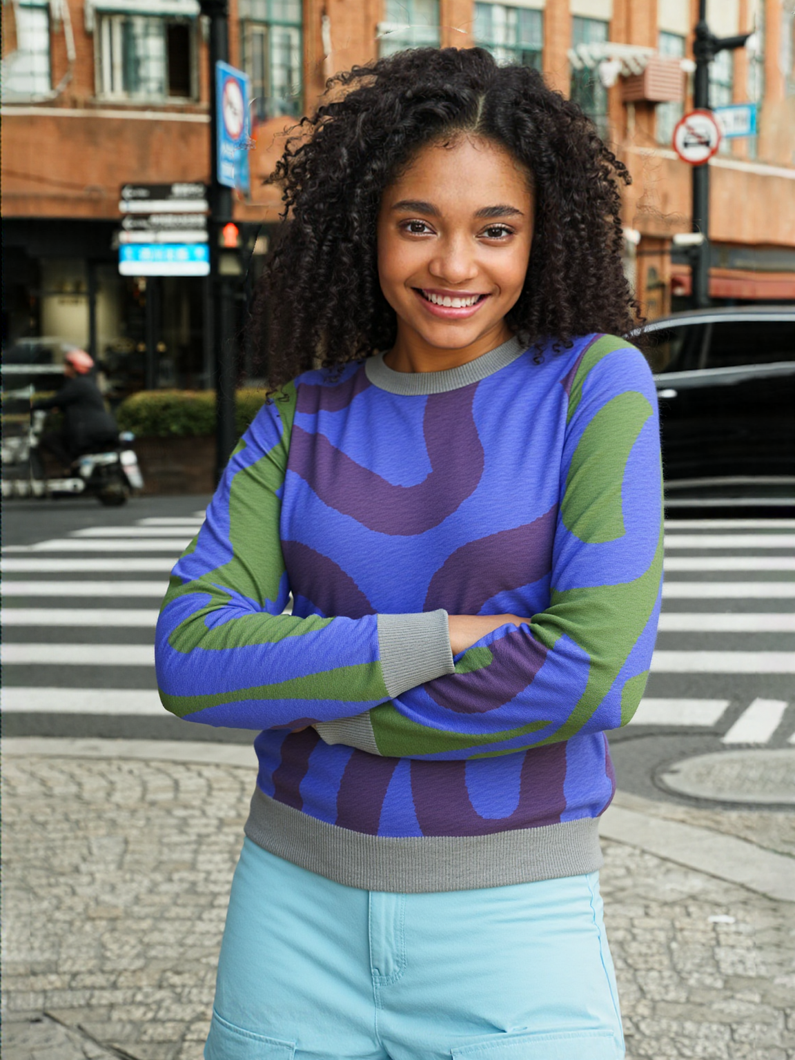 Lost in the Maze in Purple Knitted Crewneck Sweater