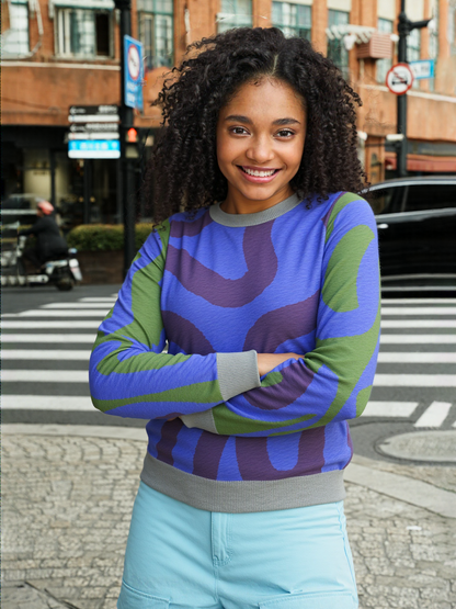 Lost in the Maze in Purple Knitted Crewneck Sweater
