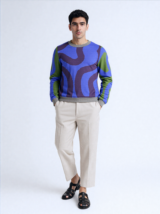Lost in the Maze in Purple Knitted Crewneck Sweater