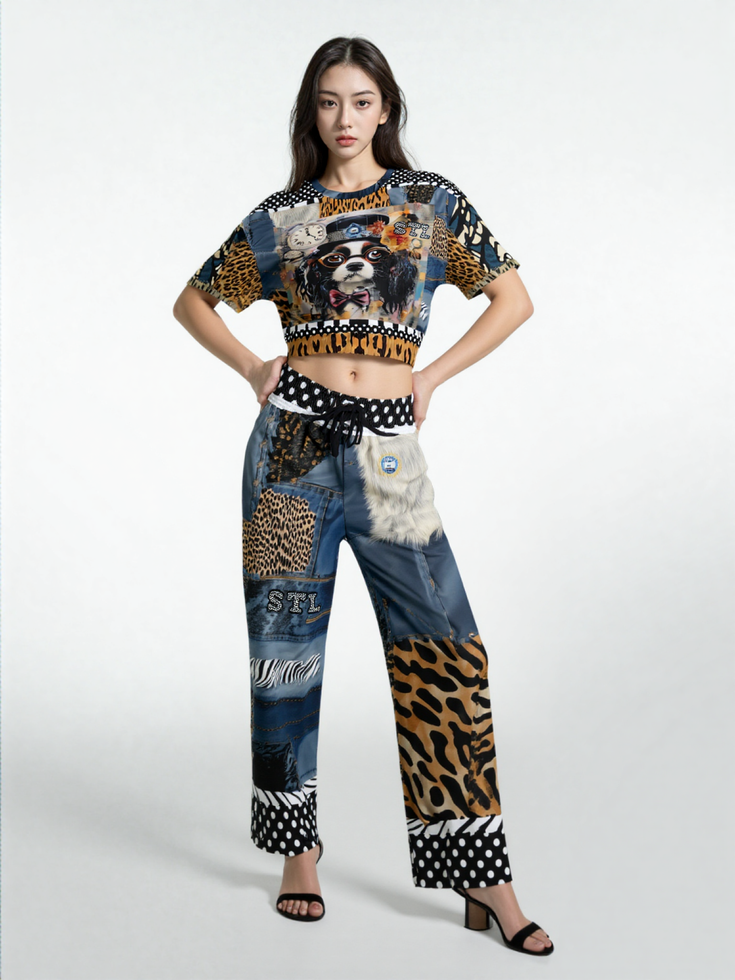 Wild Denim Patchwork Haberdashery Eco-Poly Wide Leg Pants