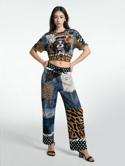 Wild Denim Patchwork Haberdashery Eco-Poly Wide Leg Pants