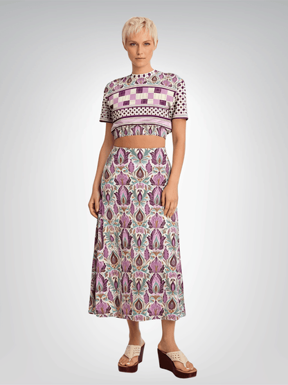 Maharani Bloom in Purple and Pink Floral Midi Skirt