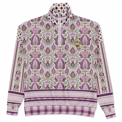 Maharani Bloom in Purple and Pink Stripe Floral Heavyweight Oversized Quarter Zip Sweatshirt