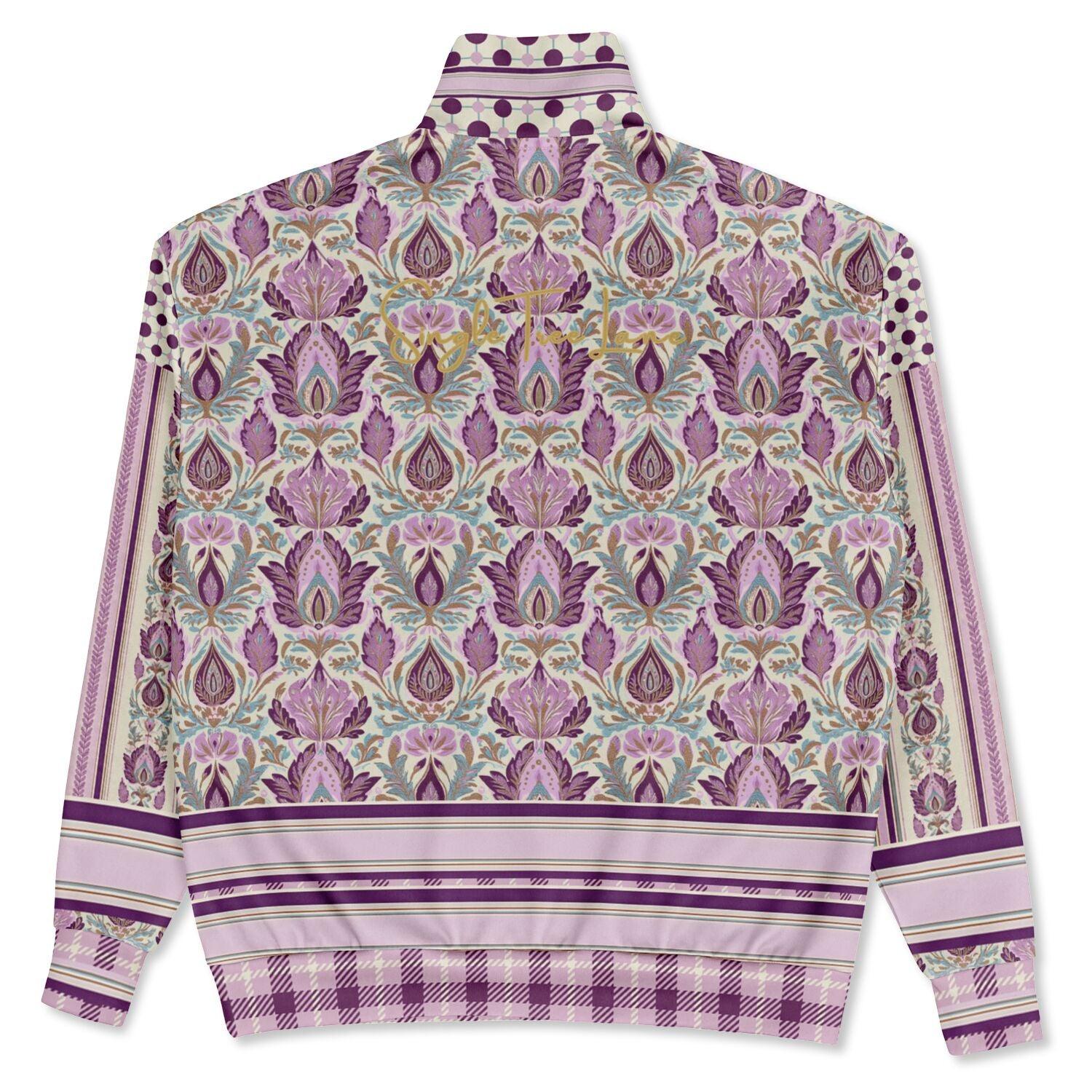Maharani Bloom in Purple and Pink Stripe Floral Heavyweight Oversized Quarter Zip Sweatshirt