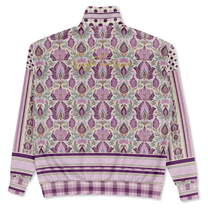 Maharani Bloom in Purple and Pink Stripe Floral Heavyweight Oversized Quarter Zip Sweatshirt
