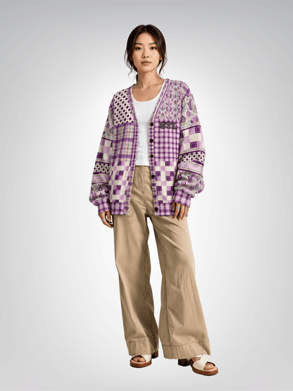 Maharani Bloom in Purple and Pink Patchwork Heavyweight Unisex Cardigan