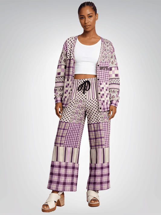 Maharani Bloom in Purple and Pink Patchwork Heavyweight Unisex Cardigan