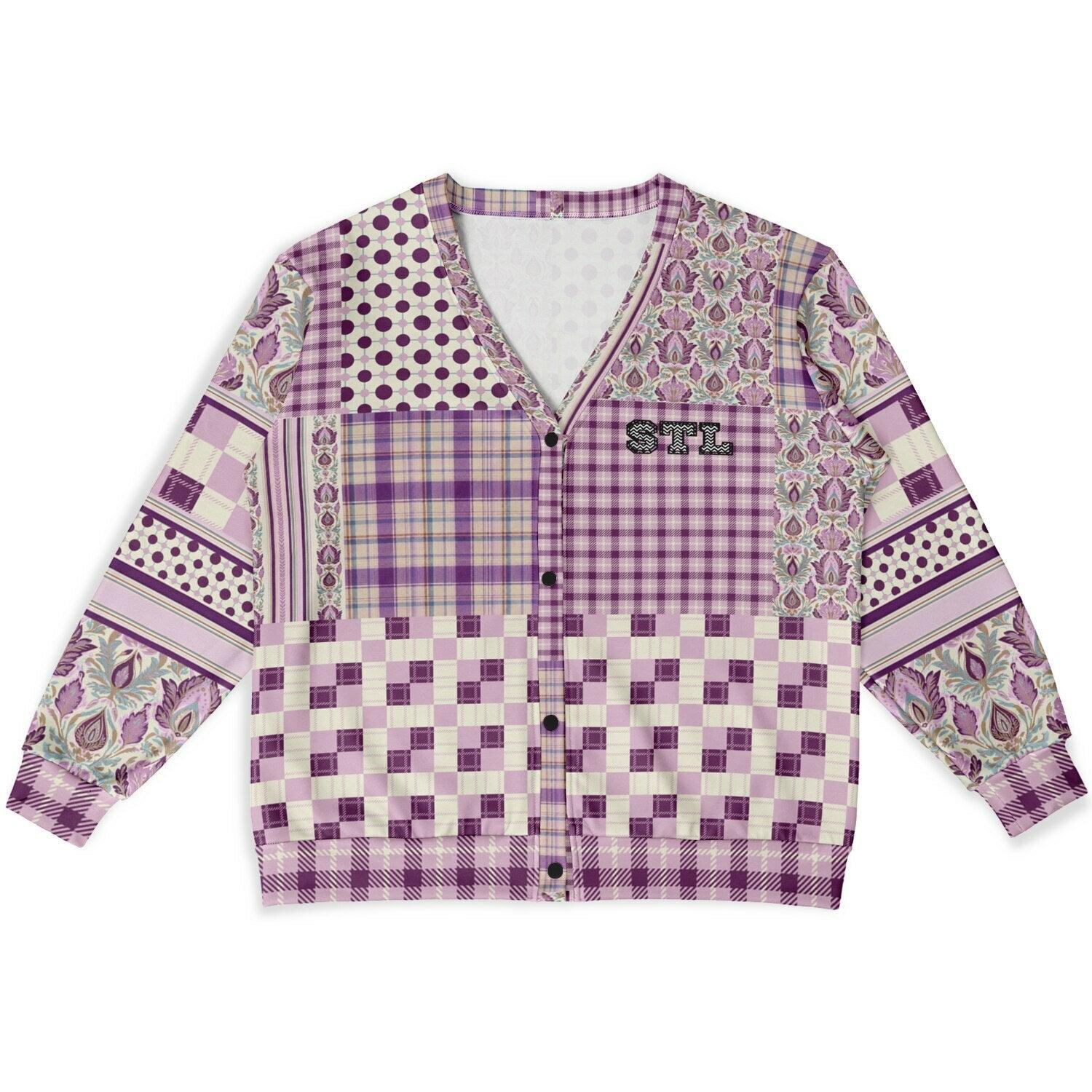 Maharani Bloom in Purple and Pink Patchwork Heavyweight Unisex Cardigan