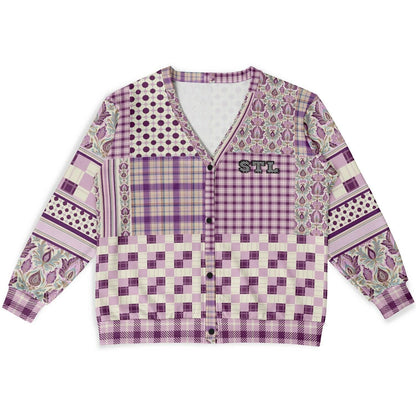 Maharani Bloom in Purple and Pink Patchwork Heavyweight Unisex Cardigan