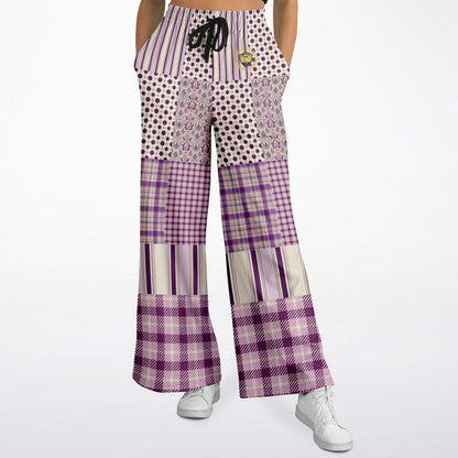 Maharani Bloom in Purple and Pink Patchwork Eco-Poly Wide Leg Pants