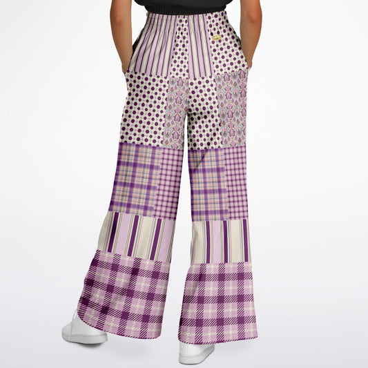 Maharani Bloom in Purple and Pink Patchwork Eco-Poly Wide Leg Pants