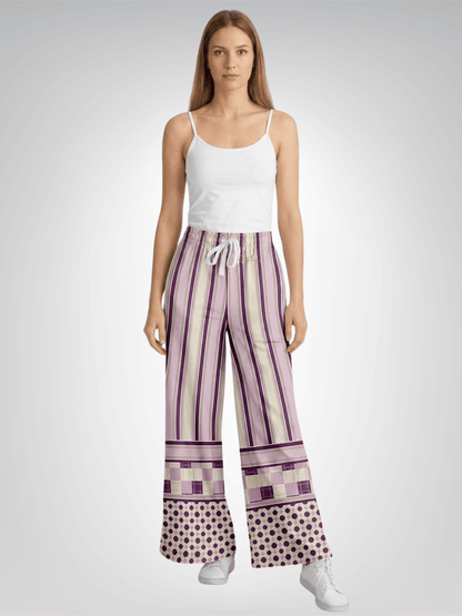 Maharani Bloom in Purple and Pink Stripe Eco-Poly Wide Leg Pants