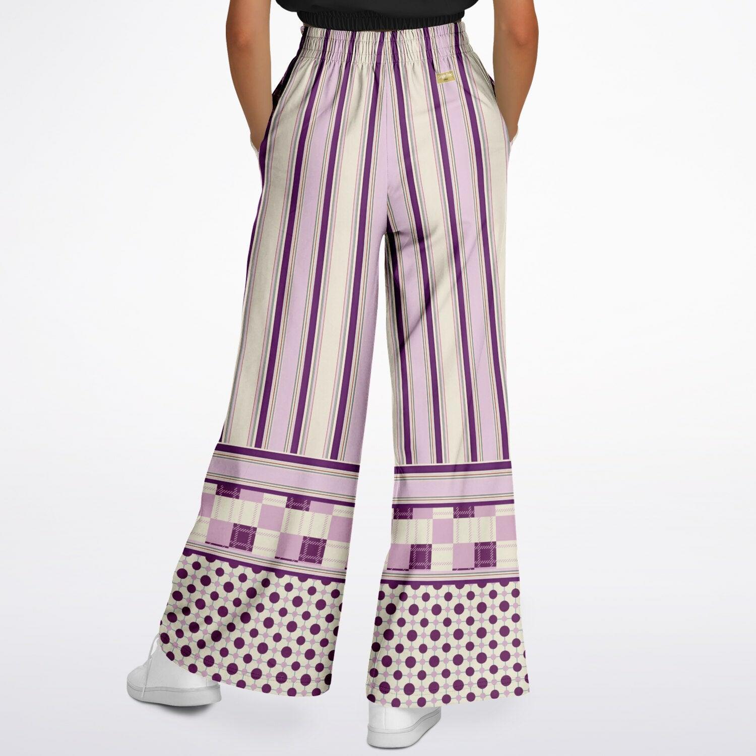 Maharani Bloom in Purple and Pink Stripe Eco-Poly Wide Leg Pants