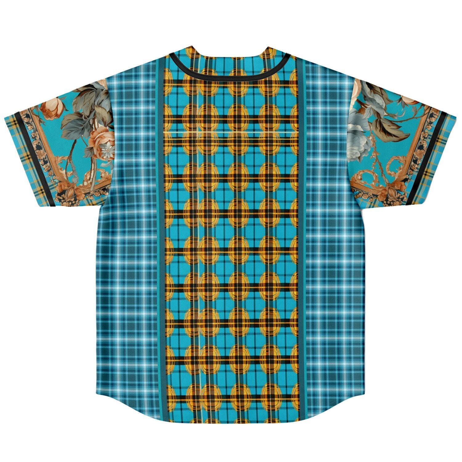 Maldives in the Background Plaid Geo Short Sleeve Eco-Poly Reversible Baseball Jersey