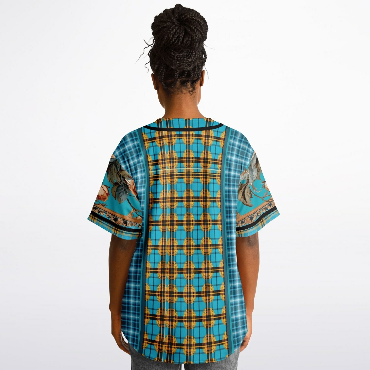 Maldives in the Background Plaid Geo Short Sleeve Eco-Poly Reversible Baseball Jersey