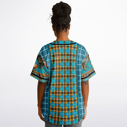 Maldives in the Background Plaid Geo Short Sleeve Eco-Poly Reversible Baseball Jersey