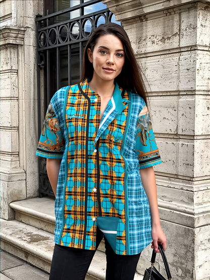 Maldives in the Background Plaid Geo Short Sleeve Eco-Poly Reversible Baseball Jersey